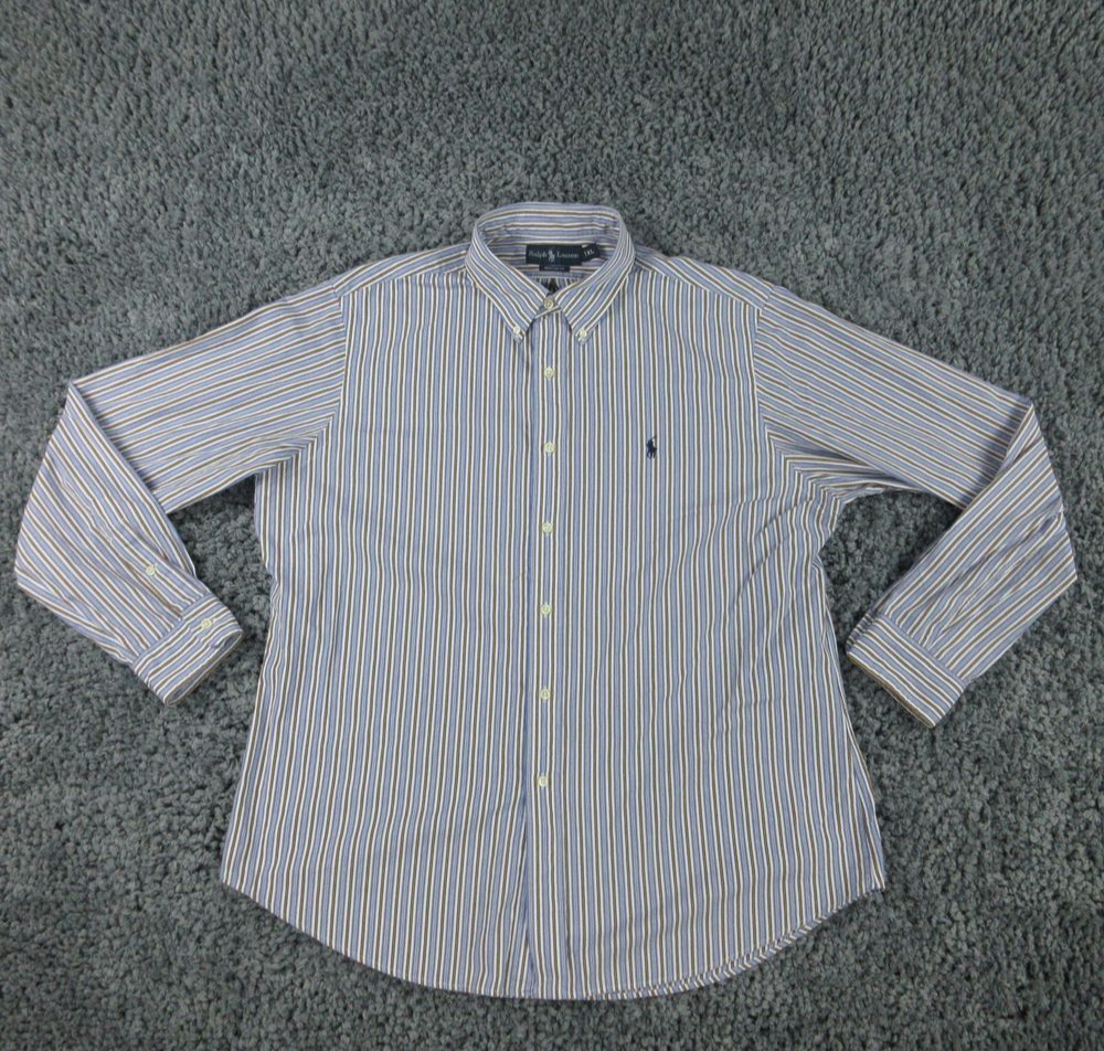 Ralph Lauren Shirt Mens Extra Large Blue White Black Yellow Striped Custom Fit